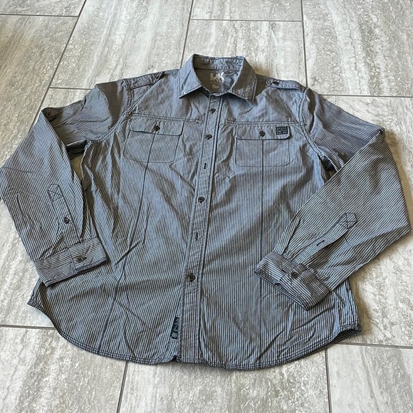 UK Style,gray in pinstripe white,button down,long sleeves,2 pockets,polo for men - Picture 1 of 11